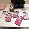 Funda Rosa a Cuadros para Teléfono Móvil Apple 15 1712 Adecuada para iPhone 16 Soporte Magnético de Dibujos Animados 18Promax Femenina 13