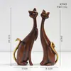 Decoração de Casa Estilo Europeu com Textura de Madeira Sintética, Pintura a Óleo de Gatos, Enfeites de Animais Gatos Casal, Presente de Dia dos Namorados Artesanato de Resina