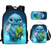 Estampa Stitch Animação Periférico Alunos do Ensino Fundamental Usam Resistente Mochila Escolar Lancheira Estojo Três Peças Conjunto Fabricante Atacado