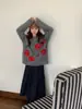 Nuevo Top de Punto Cálido de Lana Pura para Otoño e Invierno Estampado de Cerezas Suéter Cepillado Cuello Redondo Holgado Aspecto Adelgazante y Amigable con la Piel