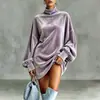 Moletom de gola alta de veludo novo para outono e inverno, importado, blusa casual solta de manga longa para mulheres, camisa de veludo multicolorida estilo europeu e americano para mulheres