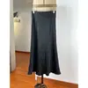Falda de Satén Ondulante para Mujer Verano Cintura Alta Todo Fósforo Longitud Media Ácido Acético Textura Plisada Falda Súper Hada de Cola de Pez