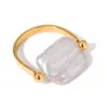 Diseño Silencioso y Elegante, Estilo Elegante Anillo Cuadrado de Acero Inoxidable con Perla de Agua Dulce Oro de 18 Quilates Joyería de Acero Inoxidable