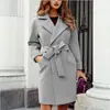 2026 Transfronterizo AliExpress Amazon Otoño/Invierno Nueva Moda Abrigo de Lana con Solapas, Ajustado, de Manga Larga, con Cinturón