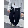Pantalones de pierna ancha con bordado de otoño, estilo casual americano, con cordón en la cintura alta, pantalones de pierna ancha sueltos, efecto adelgazante, con caída, pantalones casuales