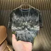 Camiseta de Verano Nueva para Hombre Resistente Tie-Dye Floral Oscuro Cuello Redondo Manga Corta Versátil Moderna Top de Media Manga