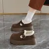 Tendencia de Moda Cuero Gamuza Zapatos Birkenstock Mujer 2026 Invierno Suela Gruesa Slip-on Antideslizante Ligeros Cálidos Zapatos de Algodón