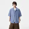Camisa Cubana de Manga Corta de Moda para Hombre, Tallas Grandes, Verano con Diseño Hueco, Top Holgado Oversize Estilo Americano de Media Manga, Trenzado Fresco y Elegante