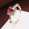 Estilo Pastoral de Moda Forma de Flor de Hada Geométrico Zirconio Anillo Abierto Exquisito Dulce Cobre Puro Anillo para Mujer Joyería Popular