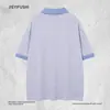 Camisa Polo de dos tonos, estilo dos piezas, con cuello en V para hombre, diseño de moda de verano con un ambiente casual, camiseta de manga corta con cuello camisero de rayas verticales