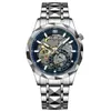 Reloj de hombre con correa de acero inoxidable Amazon transfronterizo, estilo europeo y americano, de negocios, de cuarzo, esqueleto, impermeable, decoración, Provincia de Guangdong