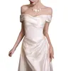 Vestido de Novia Ligero Satinado Estilo Francés Hombros Descubiertos, Vestido de Novia Sencillo, Estilo Ultra de Hada, Vestido Blanco Sirena Ajustado