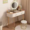Penteadeira Minimalista, Luxo Leve, Penteadeira Moderna Estilo Ins, Gabinete de Armazenamento Nórdico Integrado, Estilo Princesa Creme, Branco e Cinza