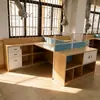 Mesa de Escritório Moderna Minimalista para 2 Pessoas com Tela Divisória Estação de Trabalho Conjunto de Mesa para Computador e Cadeira para Funcionários