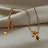 Collar de Calabaza con Zirconia Bañada en Oro Real de 18K y Piedra Ojo de Tigre, Cadena de Clavícula Estilo Chino Nuevo Vintage, Cadena para Suéter de Nicho de Lujo Ligero