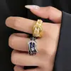 Hebilla de Cinturón Estilo Dulce y Fresco Anillo Estrella para Mujer, Nuevo Bicolor Oro y Plata Esmalte con Incrustaciones de Diamante, Anillo Abierto para Dedo Índice, Diseño Único