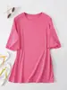 Estación Independiente de Amazon Punto Color Puro Holgada Camiseta de Mujer Moda Ebay Cuello Redondo Talla Grande Manga Corta Exportación Venta al por Mayor