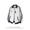 Moletom Cardigan Listrado Desconstruído Masculino Primavera e Outono Solto Tendência Color-Blocking Casaco Jaqueta de Baseball Casal Americano