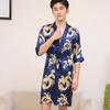 Yanman 2023 Verão Seda Sintética Estampa de Dragão Camisola, Roupão de Banho com Manga Média, Pijama, Fornecimento Direto do Fabricante, Roupão de Banho Masculino de Verão