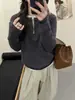 Outono Inverno Estilo Coreano Meio Zíper Lã Pura Feminino Solto Casual Manga Longa Suéter Malha Camada Base Fashionável Chique