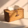 Caja de Pañuelos de Paja de Ratán Hecha a Mano Multifuncional para Sala de Estar Caja de Almacenamiento para Control Remoto Caja de Pañuelos para Coche B&B Retro Escritorio