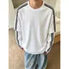Camiseta de Manga Larga Estilo Adolescente Perezoso Americano para Hombre, Sudadera de Otoño de Peso Pesado con Cuello Pequeño y Bloques de Color a Rayas de Hilo Doble