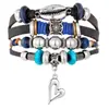 Amazon Más Vendido Transfronterizo Estilo Retro Cuerda Elástica Multicapa Tejido a Mano Sombrero de Vaquero Pluma Pulsera de Cuero para Hombre