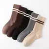Calcetines de Algodón Estilo Japonés con Dos Rayas para Otoño e Invierno, Calcetines Estilo Preppy, Calcetines Versátiles Adelgazantes de Media Pantorrilla para Mujer, Calcetines Largos Estilo Preppy Retro
