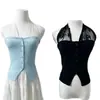 Chaleco de Punto para Chica Joven Dulce y Picante Cárdigan para Mujer Cuello Halter Cintura Ajustada Sexy Elegante a la Moda Estilo Lujurioso Puro Sentido de Alta Gama