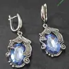 Brincos Franceses Retrô Azuis com Pedras Preciosas de Nova Moda Transfronteiriços, Luxo Leve com Pérolas Incrustadas, Brincos Longos Simples para Mulheres