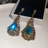 Pendientes de Plata con Forma de Gota de Agua Tachonados con Diamantes, Pendientes Exquisitos de Estilo Corte Vintage, Pendientes Sencillos de Lujo Ligero de Alta Gama al por Mayor