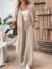 Moda europea y americana transfronteriza de Amazon, nuevo conjunto casual de dos piezas: top de color liso, holgado y cómodo, abierto por delante, combinado con pantalones