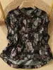 Top colete estilo chinês com estampa floral retrô, gola alta, fechamento com botões pequenos, mangas soltas, corte amplo, estilo fino, adequado para pessoas de meia-idade, camiseta estilo chinês tradicional