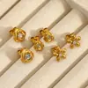 Pendientes Cruzados de Moda con Forma de Flor Simple Tachonados de Diamantes para Mujer, Elegantes Pendientes de Acero Inoxidable Chapados en Oro de 18K, Venta al por Mayor de Joyería en Stock