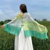 Chal tejido a mano de nudo chino verde estilo étnico para viajes y vacaciones, bufanda fina de seda para mujer para vacaciones en la playa y la costa
