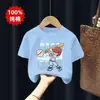 Camiseta de Manga Corta Estampada con Dibujos Animados de Algodón Puro para Niños de Edad Media y Mayores, Ropa Exterior de Verano para Niños, Ropa Infantil Moderna de Media Manga Atractiva para Niños