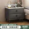 Mesita de noche de madera maciza y chapa de piedra, diseño moderno y minimalista, adecuada para apartamentos pequeños, con cajones para almacenamiento