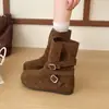 Botas Martin de Suela Gruesa para Aumentar Altura para Mujer 2026 Nuevo Estilo Otoño/Invierno Botas de Gamuza Adelgazantes Botas Cortas Estilo Occidental Botas Versátiles Plegables