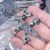 Brincos de Esmeralda Imitação Populares do Xiaohongshu para Mulheres com Brincos Longos e Brincos de Zircônia