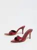 Sandálias femininas de salto alto com bico fino, acabamento espelhado, textura de pele de cobra, mules para primavera e verão, festas noturnas, sapatos femininos da moda em estoque