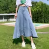 Falda vaquera de talla grande de cintura alta para primavera y otoño, nueva, estilo académico para mujer, cubre barriga, adelgazante, versátil, midi, línea A, falda de paraguas