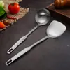 Espátula de Acero Inoxidable Espátula para Saltear de Cocina Doméstica Cuchara Ranurada Cucharón Colador Mango de Madera Utensilios de Cocina Anti-quemaduras