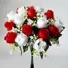 Flor Artificial de Rosa Transfronteriza Flor Falsa de Plástico Decoración 18 Cabezas Cabeza Plana Rosa Feliz Decoración de Boda Ramo de Mano Venta al Por Mayor