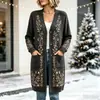 Novo cardigã de botões de comprimento longo de Natal, suéter casaco de moda estampado outono e inverno personalizado casual para mulheres