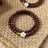 Nova Pulseira de Sândalo Verde Chinês de Alto Valor Estilo Chinês Fresca e Elegante Pulseira de Madeira de Sândalo Acessórios de Flor de Pera Brincos Culturais Ornamentos Femininos