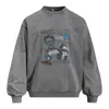 Estilo callejero, con un diseño estampado con aspecto desgastado y vintage, cuello redondo, corte holgado, estilo americano, sudadera de moda para hombre, adecuada para primavera y otoño