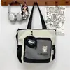 Bolsa de ombro color block de urso fofa e moderna estilo coreano para alunos do ensino fundamental II e médio, bolsa de mão de grande capacidade para aulas de reforço