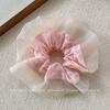 Nuevo Scrunchie Dulce de Malla Color Crema Estilo Coreano para Niñas, Lazo para el Cabello Versátil a Cuadros de Alta Elasticidad para Moño