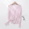 Cardigan de Tricô Verão 2026 Novo Estilo Bambu Linho Gola V Manga Longa Borda Desfiada Cor Sólida Solto Versátil Top Jaqueta