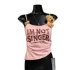 Camisola de Verão Puramente Sexy com Bojo, Estampa de Letras, Design nas Costas Estilo Boneca, Alças Irregulares, Fashion e Emagrecedora para Garotas Descoladas